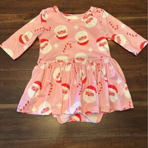 Girls' Pink Santa Print Dress